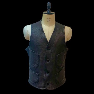 画像1: FINE CREEK&CO ファインクリーク・アンド・コー  　Jefferson　Deer　ジェファーソン鹿革　レザーベスト　BLACK