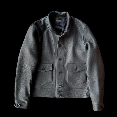 画像1: FINE CREEK&CO ファインクリーク・アンド・コー  Joseph JacketDeer ジョセフジャケット鹿革　コサックジャケット　BLACK