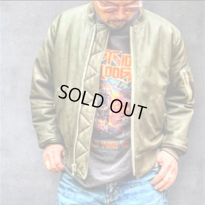 画像1: FINE CREEK  C-WORKS LEA  DEER  鹿革 MA-1　　OLIVE　　size４４