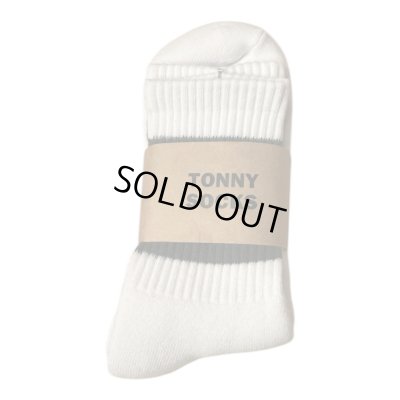 画像2:  TONNY Socks刺繍  靴下　ホワイト　　　グリーンライン　ブルーライン　チャコールグレーライン