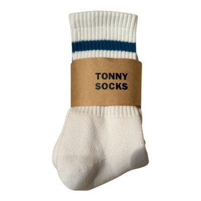 画像5:  TONNY Socks刺繍  靴下 ホワイト   グリーンライン ブルーライン チャコールグレーライン