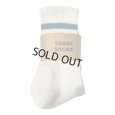 画像5:  TONNY Socks刺繍  靴下　ホワイト　　　グリーンライン　ブルーライン　チャコールグレーライン