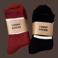  TONNY Socks刺繍  靴下　ブラック　マルーン