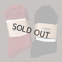  TONNY Socks刺繍  靴下　ブラック　マルーン