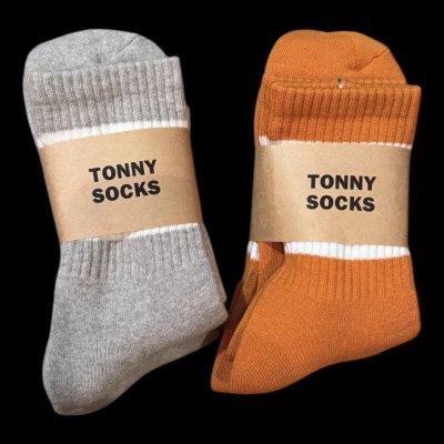 画像1:  TONNY Socks刺繍  靴下　オレンジ　ライトグレー
