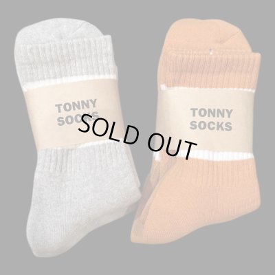画像1:  TONNY Socks刺繍  靴下　オレンジ　ライトグレー
