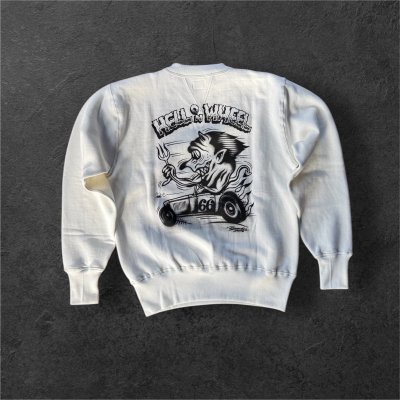画像1: CUSHMAN(クッシュマン）PRINT SET IN SLEEVE　（HELLonWHEEL)スウェット WHITE
