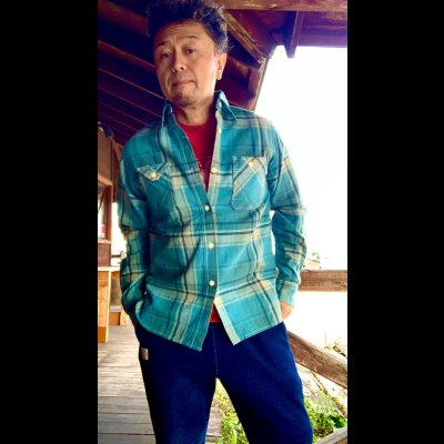 画像7: ＣＵＳＨＭＡＮ　クッシュマン　NEL CHECK WORK SHIRT　ネルワークシャツ　TURQUOISE/BLUE