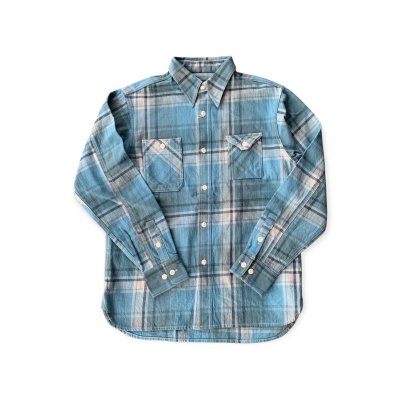 画像1: ＣＵＳＨＭＡＮ　クッシュマン　NEL CHECK WORK SHIRT　ネルワークシャツ　TURQUOISE/BLUE