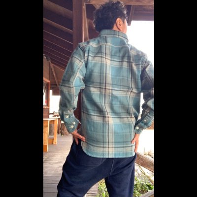 画像8: ＣＵＳＨＭＡＮ　クッシュマン　NEL CHECK WORK SHIRT　ネルワークシャツ　TURQUOISE/BLUE