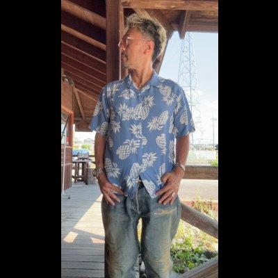 画像8: CUSHMAN ハワイアンシャツ パイナップル柄　クッシュマン　　SAX/WHITE