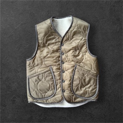 画像1: CUSHMAN　クッシュマン QUILTING&FUR　REVERSIBLE BOA VEST OLIVE/CREAM