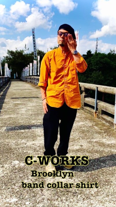 画像1: FINE CREEK  C- WORKS  Brooklyn  (Band collar shirt  ) Orangeオレンジ