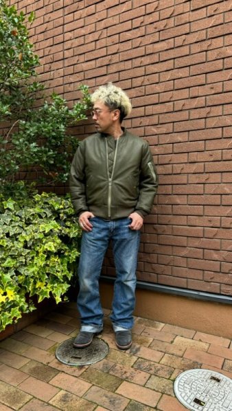 画像14: FINE CREEK  C-WORKS LEA  DEER  鹿革 MA-1  OLIVE (14)
