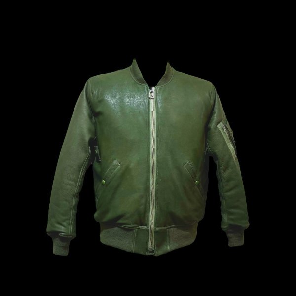 画像4: FINE CREEK  C-WORKS LEA  DEER  鹿革 MA-1  OLIVE (4)