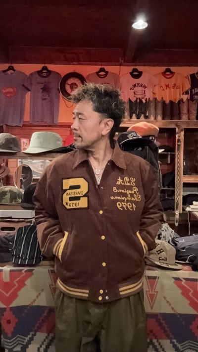 画像1: STUDO D' ARTISAN ステュディオ.ダ.ルチザン コーデュロイ刺繍スタジアムジャケット BROWN