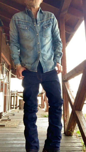 画像9: NAKED SUN     ネイキッドサン ウエスタンシャツ 8oz MILITARY DENIM  INDIGO  USED WASH (9)
