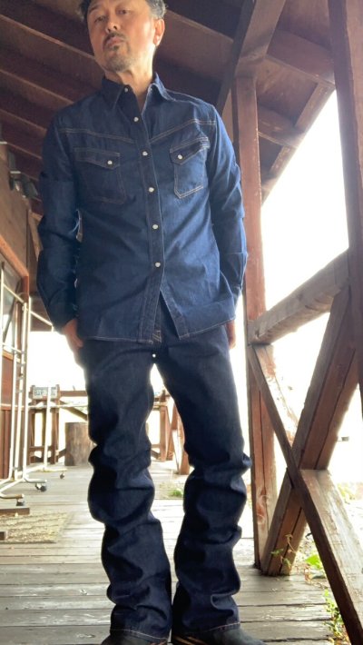 画像1: NAKED SUN     ネイキッドサン　ウエスタンシャツ　8oz MILITARY DENIM　　INDIGO  OW