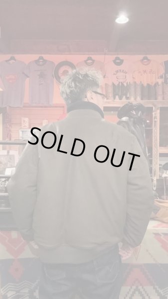 画像14: FINE CREEK  C-WORKS LEA  DEER  鹿革 MA-1　　OLIVE　　size４４ (14)