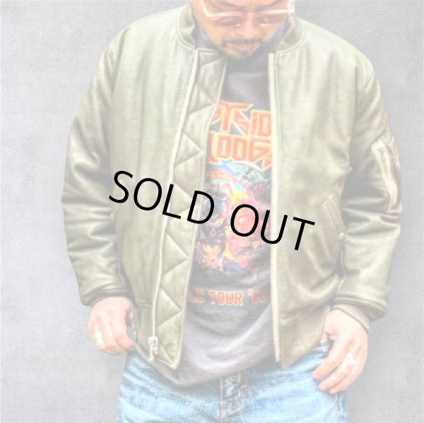 画像1: FINE CREEK  C-WORKS LEA  DEER  鹿革 MA-1　　OLIVE　　size４４ (1)