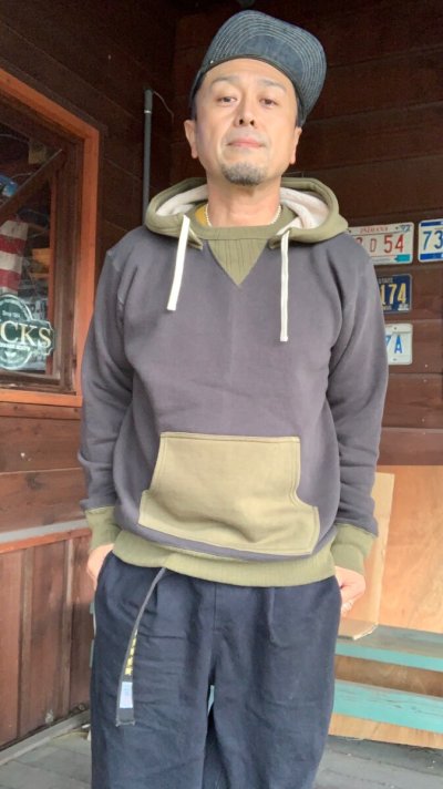 画像2: FULL COUNTフルカウントHOOD SWEAT SHIRTS COTTON 　INC BLACK/OLIVE