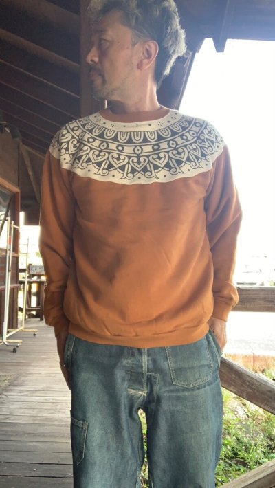 画像1: FULL COUNT  Tribal Pattern Sweatshirtsフルカウント　トライバルスウェット  Camel