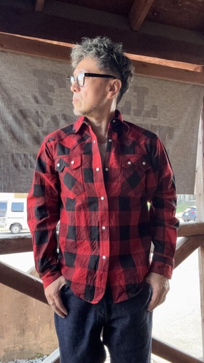 画像1: ＣＵＳＨＭＡＮ　クッシュマン　BUFFALO CHECK WESTERN SHIRT　ネルウエスタンシャツ　