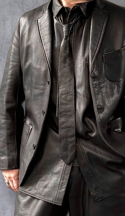 画像1: FINE CREEK  MOSSIR  CORRECT　ウォッシャブルレザー　ネクタイ　　BLACK