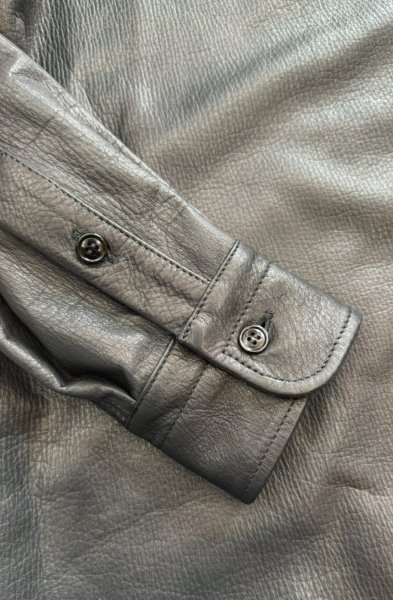 画像6: FINE CREEK  MOSSIR  GOOD MAN 　ウォッシャブルレザーシャツ　　BLACK (6)