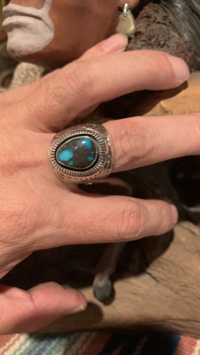 画像1: INDIANJEWELRY HOWARD NELSON  ハワード.ネルソン　シャドーボックスリング　Bisbee Turquoise  ビズビーターコイズ　