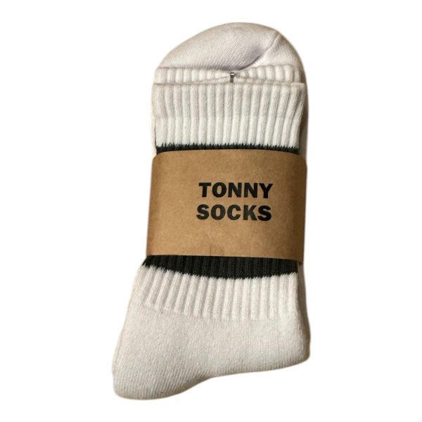画像2:  TONNY Socks刺繍  靴下 ホワイト   グリーンライン ブルーライン チャコールグレーライン (2)