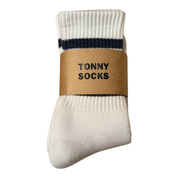 画像8:  TONNY Socks刺繍  靴下 ホワイト   グリーンライン ブルーライン チャコールグレーライン (8)