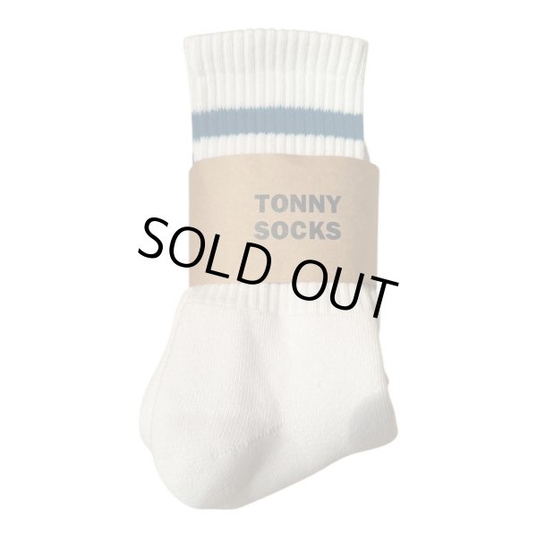 画像5:  TONNY Socks刺繍  靴下　ホワイト　　　グリーンライン　ブルーライン　チャコールグレーライン (5)