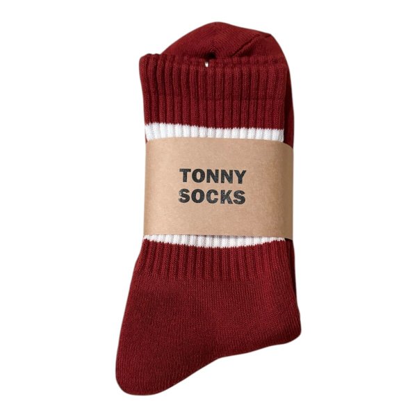 画像5:  TONNY Socks刺繍  靴下 ブラック マルーン (5)