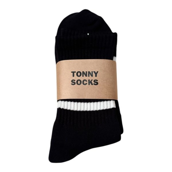 画像3:  TONNY Socks刺繍  靴下 ブラック マルーン (3)