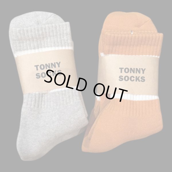 画像1:  TONNY Socks刺繍  靴下　オレンジ　ライトグレー (1)