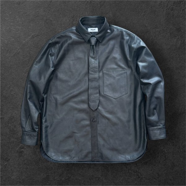 画像2: FINE CREEK  MOSSIR  GOOD MAN 　ウォッシャブルレザーシャツ　　BLACK (2)
