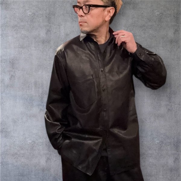 画像1: FINE CREEK  MOSSIR  GOOD MAN 　ウォッシャブルレザーシャツ　　BLACK (1)