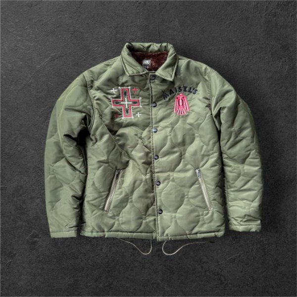 画像2: GUNZ ガンズ ナイロンキルティングボアジャケット GREEN (2)