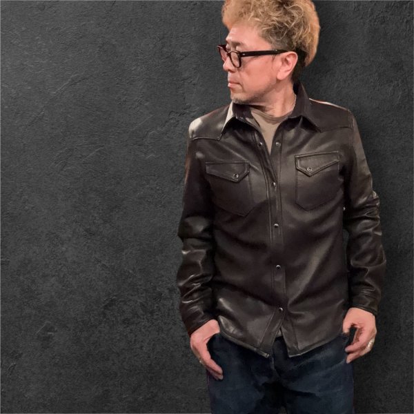 画像1: FINE CREEK&CO/ファインクリークアンドコーHank シープスキンウェスタンシャツ BLACK (1)