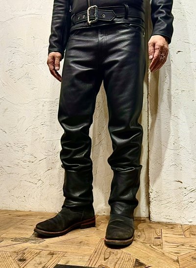 画像1: BOOTES    HOCK  　PIPED STEM TYPE　ウォッシャブルレザーパンツ　　BLACK