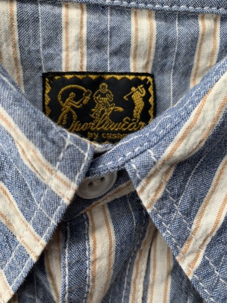 画像3: CUSHMAN クッシュマン STRIPE WORK SHIRTS ストライプワークシャツ BLUE (3)