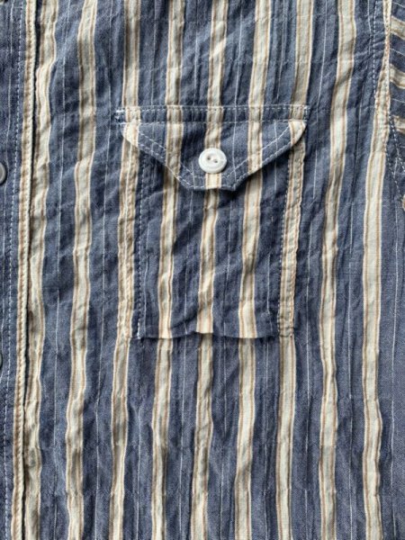 画像4: CUSHMAN クッシュマン STRIPE WORK SHIRTS ストライプワークシャツ BLUE (4)