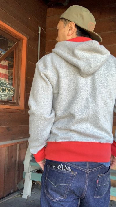 画像2: CUSHMAN(クッシュマン）TWO TONE ZIP SWEAT PARKA  ミックスグレー／レッド