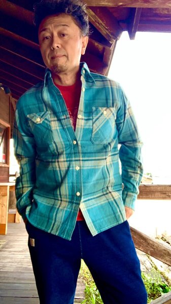 画像7: CUSHMAN クッシュマン NEL CHECK WORK SHIRT ネルワークシャツ TURQUOISE/BLUE (7)
