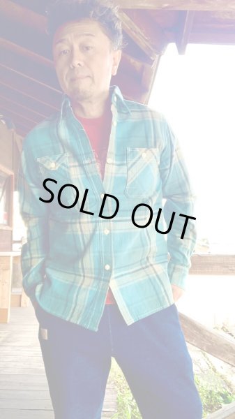 画像7: ＣＵＳＨＭＡＮ　クッシュマン　NEL CHECK WORK SHIRT　ネルワークシャツ　TURQUOISE/BLUE (7)