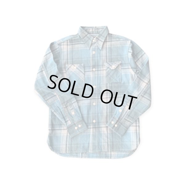 画像1: ＣＵＳＨＭＡＮ　クッシュマン　NEL CHECK WORK SHIRT　ネルワークシャツ　TURQUOISE/BLUE (1)