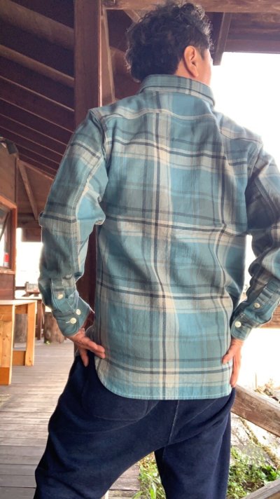 画像2: ＣＵＳＨＭＡＮ　クッシュマン　NEL CHECK WORK SHIRT　ネルワークシャツ　TURQUOISE/BLUE