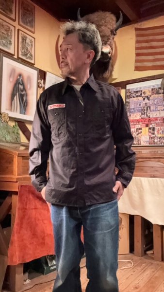 画像8: CUSHMAN  クッシュマンCOTTN SATIN WORK SHIRT ブラック (8)