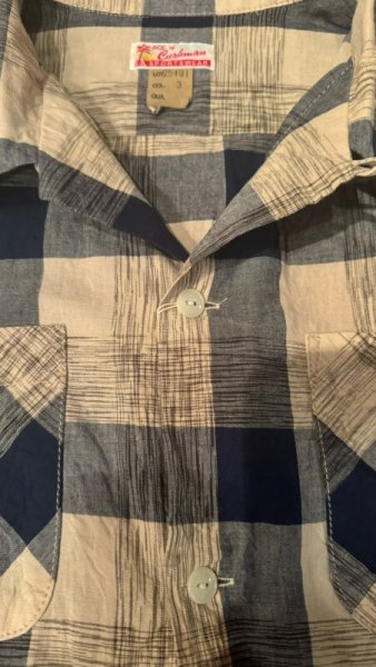 画像3: CUSHMAN  クッシュマン KASURI OPEN COLLAR SHIRTS  NAVY (3)